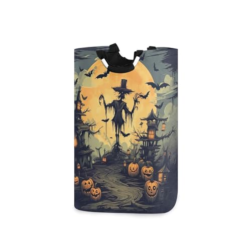 Jihqo Laundry Hamper Basket Halloween with Pumpkins Collapsible Nursery Storage Bin Waterproof Clothing Baskets for Home Bedroom Bathroom Washing Room