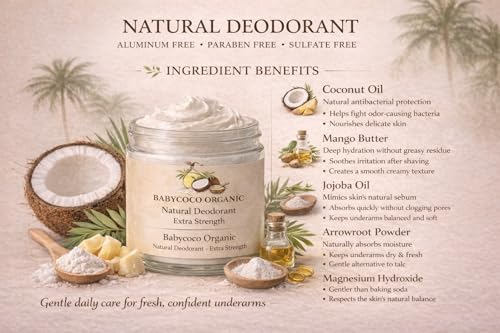 Image of Natural Deodorant Cream for adults - Extra Strength Odor Protection, Aluminum Free, Fragrance free, Baking Soda Free, Long-Lasting Formula, Handmade in Miami, 3 oz