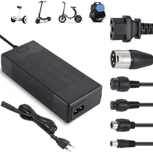 JIZZU Cargador Patinete Electrico, 42V 2A Adaptador para Hoverboard con 6 Conectores Universal para Scooters Eléctricos, Scooters de Equilibrio, M365 1S Scooter Eléc...