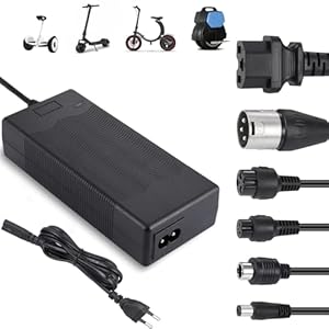 JIZZU Oplader voor Scooter, Elektrische Scooter, 36 volt, 42 V, 2 A AC Voeding, Hoverboard, Oplaadkabel met 6 Aansluitingen, Hoverboard-accu, Elektrische Step, Oplader voor Elektrische Scooter