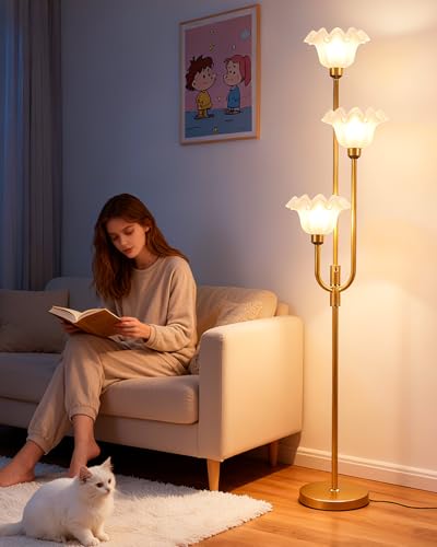 Image of Lightdot 66IN Flower Floor Lamp 3-Lights Vintage Floor Lamps with Warm White Bulbs for Wedding Party Modern Tall Standing Lamp with 5Lbs Heavy Base for Living Room /Bedroom /Sofa Beside /Corner Decor