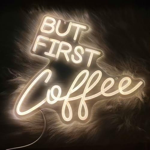 Image of Coffee Bar Signs for Home Kitchen Cafe Corner Shop Decor LED Dimmable But First Coffee Light up Neon Light Signs 5V USB Powered with Hanging Chain,Gifts for Birthday Shop Open(B-Warm White)