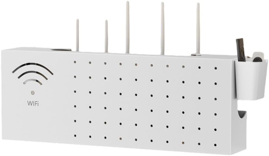 Cable Management Box Router Placement Rack Storage Box Wall Free Punching TV Set-top Box Shelf Shelf Hanging Wall WiFi Bracket Cable Tidy Box(White,XX-Large)