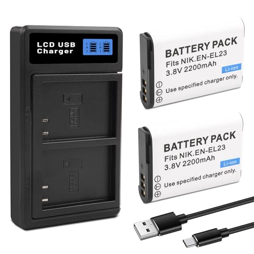2 Pack EN-EL23 Batteries with Smart LCD Display Dual Channel Charger for Nikon Coolpix P900s, P900, P610s, P610, P600, B700, S810c Camera Digital Camera