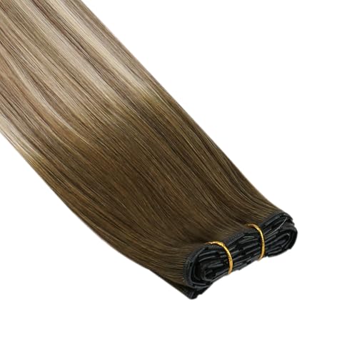 Image of Full Shine Butterfly Weft Hair Extensions 18 Inch 100G, Balayage Ovo Weft