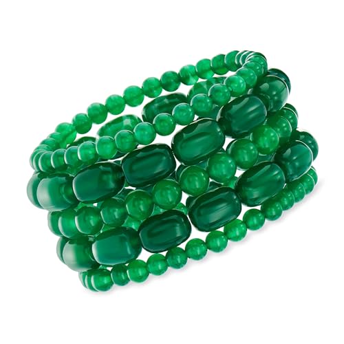 Ross-Simons Green Chalcedony Bead Jewelry Set: 5 Stretch Bracelets. 7 inches