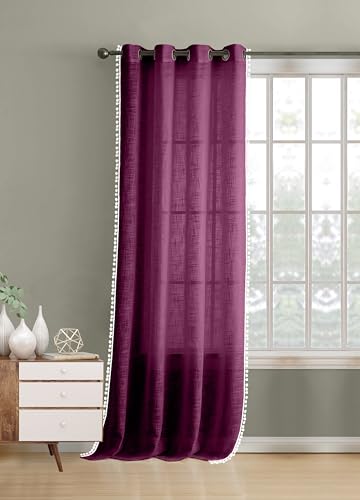 Image of THE LINEN COMPANY Cotton Linen Solid Eyelet Curtains for Window, Plum, Light Filtering Curtain Panels, Window Size 4 Feet, Pack of 1