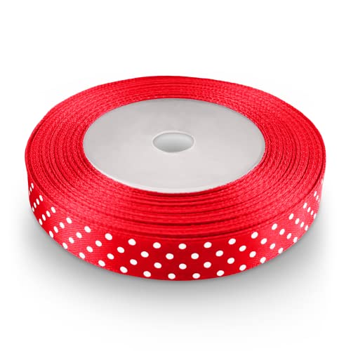 Netuno 1x ruban de satin rouge à pois 12 mm x 22 m ruban de décoration rouleau de ruban satin ruban tissu pour décoration emballages cadeaux bricolage...