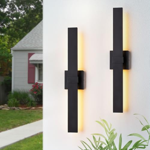 Image of 2-Pack Modern Outdoor Wall Light Exterior Black LED Patio Wall Light Fixture 27.2 inch Exterior Wall Sconce Outdoor Porch Lights for House