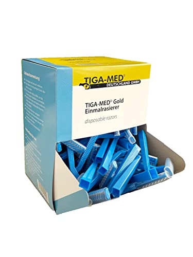 TIGA-MED Lot de 100 rasoirs jetables – Rasoirs à usage unique pour soins corporels et hygiène, usage médical et nursing, couleur bleue (non adaptés au...