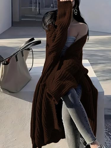 Image of Womens Long Cardigan Sweaters Open Front Oversized Duster with Pocket for Women 2025 Fall Winter Knit Design Coats