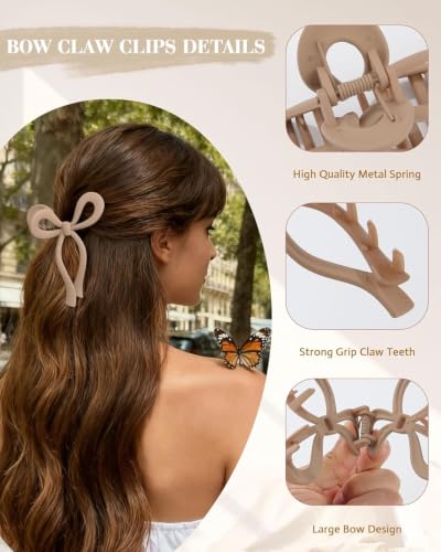 Image of Bakefy- 2 Pcs Bow Hair Claw Clips for Women & Girls, Elegant Ribbon Bow Hair Clutcher Set, Strong Hold Non-Slip Large Claw Clips, Cute Korean Hair Accessories for Thick, Thin, Long & Short Hair