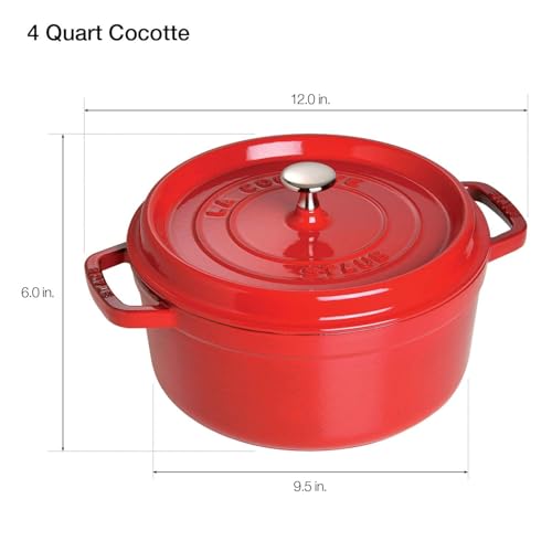 Image of Staub Cast Iron Round Cocotte, Dutch Oven, 4-quart, serves 3-4, Made in France, Cherry