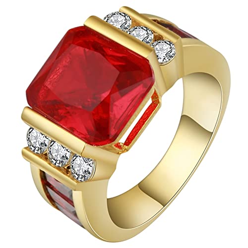 Whoiy Anillos con Rubi, Alianzas Boda Novia Oro Rojo Anillo para Mujer Zirconia Cúbica en Forma de Rectángulo Talla de Anillo 22 Parejas Regalos