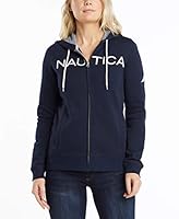 NAUTICA Women's Go-to Signature Cotton Full-Zip Logo Hoodie, Navy, Large