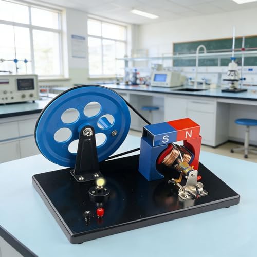 Generatori di corrente alternata e continua a manovella, strumento didattico per la generazione di elettricità elettromagnetica, modello di generatore di corrente alternata e continua a manovella