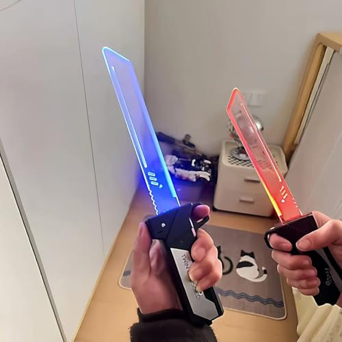 AOCQM Weapons Dual-Blade Sword | Reversible Hilt 2-in-1 Red/Blue Light Sword | Swing-to-Extend Plug-in Retract Retractable Blade Fidget Toy Cosplay Prop & Collector’s Item Valentines Day Gifts for Him