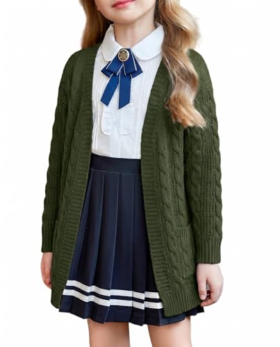 Image of Arshiner Girls Open Front Cardigan Long Sleeve Casual Kids Fall Clothes Solid Thick Chunky Sweater Coat with Pockets