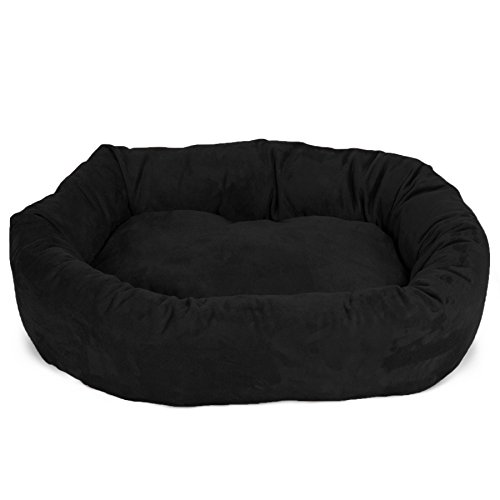Image of Majestic Pet 32 Inch Suede Calming Dog Bed Washable - Cozy Soft Round Dog Bed with Spine Support for Dogs to Rest their Head - Fluffy Donut Dog Bed 32x23x7 (Inch) - Round Pet Bed Medium - Black