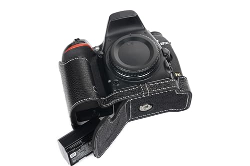 Demi-coque en cuir véritable fait main pour Nikon D750 noir