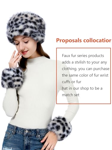 Image of LA CARRIE Women's Faux Fur Hat for Winter with Stretch Cossack Russian Style White Warm Cap