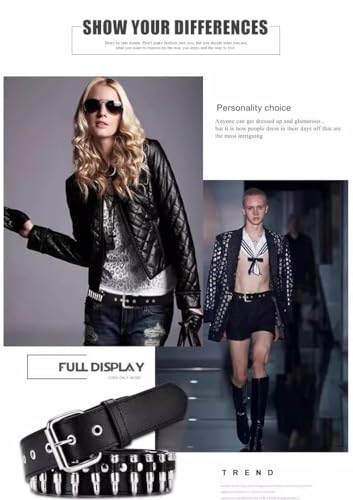 Punk Genuine Leather Belt with Bullet Accents – Edgy Style for Men and Women4