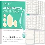 TKTK 443 Count Pimple Patches for Face, Hydrocolloid Acne Patch Bulk, Acne Stickers for Covering Cheeks, Forehead, Chin Blemishes Zit Breakouts for All Skin Types (Dots, Strip, Contoured 5 Sizes)
