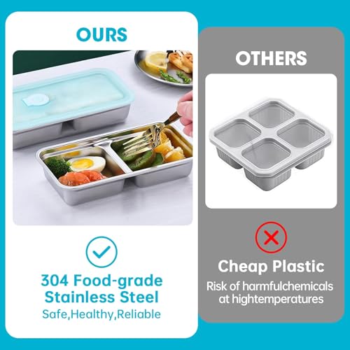 Gksuu 4 Pack Stainless Steel Snack Containers with Lids, 2-Compartment Reusable Food Storage Meal Prep Containers for Kids & Adults Lunch Boxes, School, Office, Travel, Camping (4) — view 2