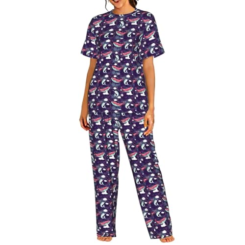 Pyjama à manches courtes pour femme motif baleine en tissu ultra léger