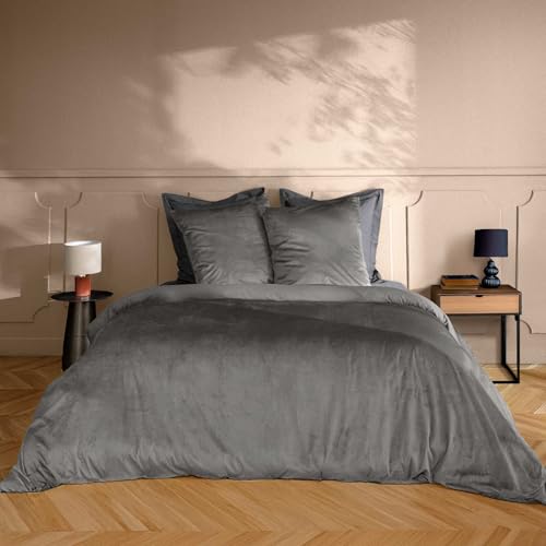 Juego de cama terciopelo liso 240 x 220 cm de alta densidad con acabado sofisticado antracita 2