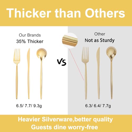 Rubtlamp 180Pcs Gold Plastic Silverware,Luxury Gold Plastic Cutlery,Heavy duty Golden Disposable Flatware, Utensils Set Disposable Include 60Gold Forks,60Gold Spoons,60Plastic Knives for Party,Wedding - Image 3