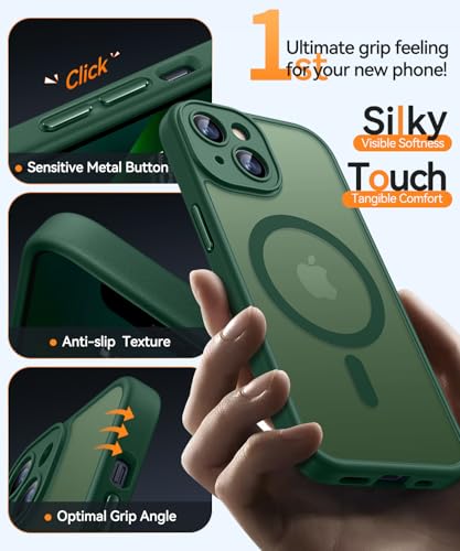 Image of CANSHN Magnetic for iPhone 13 Mini Case, Upgraded [Full Camera Protection] [Compatible with Magsafe] [Translucent Matte] Shockproof Protective Phone Case for iPhone 13 Mini 5.4 inch - Deep Green