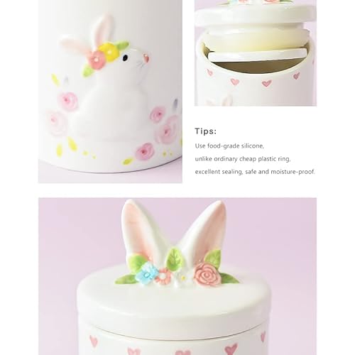 Aizoevcn Flowers Rabbit Embossed Small Ceramic Cookie Jar 180Ml, 3 "W X 4.8 "H Handmade Cute Print Candy Jars, Vintage Decorative Cookie Jars For Kitchen Counter. #TOP3