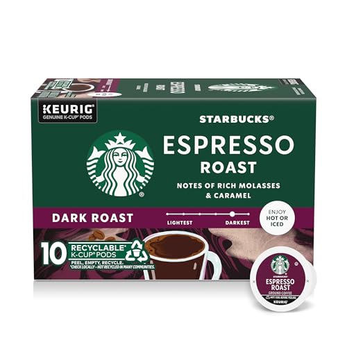 Image of Starbucks K-Cup Coffee Pods, Dark Roast Hot or Iced Coffee, Espresso Roast, 10 Keurig Pods