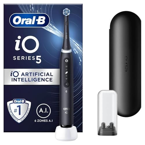 Image of Oral-B iO5 Electric Toothbrushes For Adults, 1 Toothbrush Head & Travel Case, 5 Modes With Teeth Whitening, UK 2 Pin Plug, Black