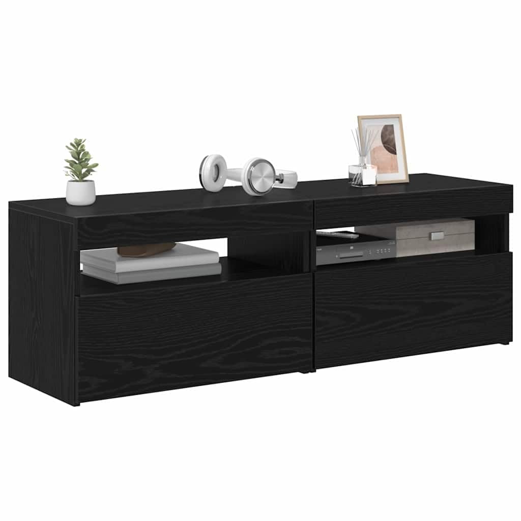vidaXL TV Cabinet 2 pcs Black Oak 60 x 35 x 40 cm Engineered Wood, Modern Rectangular Lowboard, Media Cabinet, Storage Unit for Living Room, Engineered Wood, Clean Line Design, Home Decor — image 1