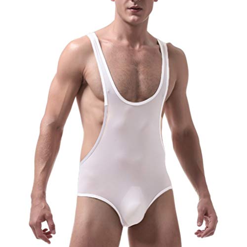 ASO-SLING Mens Bodysuit Ice Silk Underwear Sexy Transparent Breathable Nylon Body Shaper Corset