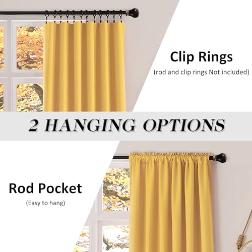Image of DONREN Gold Yellow Curtains for Bedroom - Thermal Insulated Room Darkening Rod Pocket Curtain Panels (52 W x 96 L,2 Panels)
