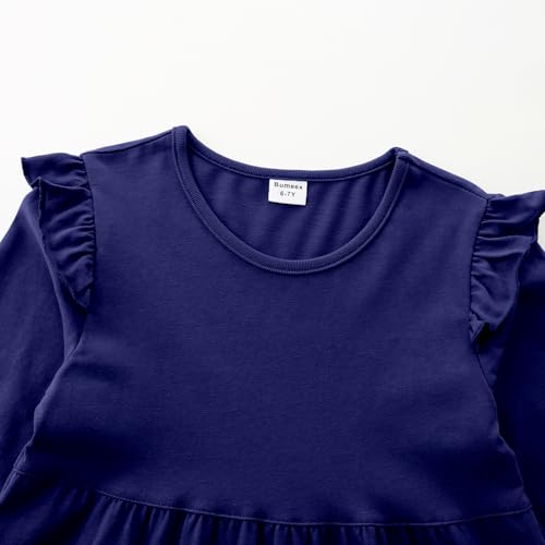 image for Bumeex Toddler Girl Fall Dress Christmas Navy Long Sleeve Cotton Casua