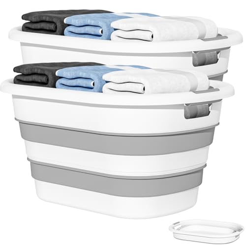 Image of 43L(11.5Gallon) Collapsible Laundry Baskets Plastic, Pop Up Laundry hamper /Storage Container, Foldable Laundry Basket with Large Capacity,Sturdy,Space Saver (Grey, 2 Packs)