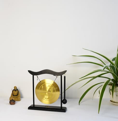 Owlgift Chinese Zen Feng Shui Gong Décor - Copper Gong with Wooden Stand | 7.9-Inch Spiritual Ornament for Home, Meditation & Energy Clearing