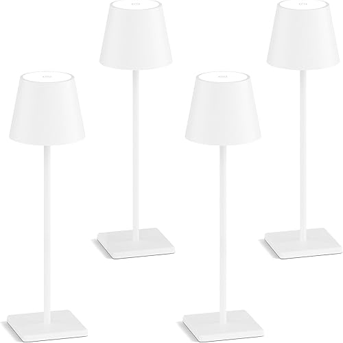 Miniatura 14 de Paquete de 2 lámparas de mesa LED inalámbricas, lámpara de escritorio con batería recargable, 3 W, 5500 mAh, funciona con pilas, atenuación Blanco
