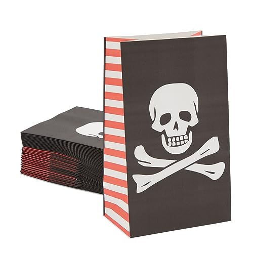 Juvale Pirate Party Favor Bags - 36 Pack, 5 x 8.7 x 3 In, Black Paper, Gusseted Bottom - Skull & Crossbones Goodie Bags & Pirate Decorations