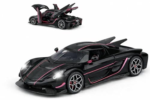 Image of Invite 1:32 Koenigsegg Jesko Die Cast Metal Sports Car Toy with Light & Sound, Pull Back Action, 4 Openable Doors, Alloy Model Car for Kids Boys Gift & Collection【Black Color】