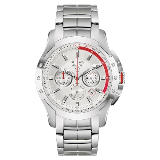 Bulova Relógio masculino Marine Star 6 cronógrafo, quartzo, aço inoxidável, mostrador branco prateado (modelo: 96B383), Prata