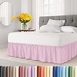 Picture of Wrap Around Dust Ruffle Bed Skirt - Light Pink - for King Size Beds with 24 Inch Drop - Elastic Strap - Adjustable Pleated Bedskirt with Brushed Fabric and Wrinkle Free - for Women, Men, Kids & Teens