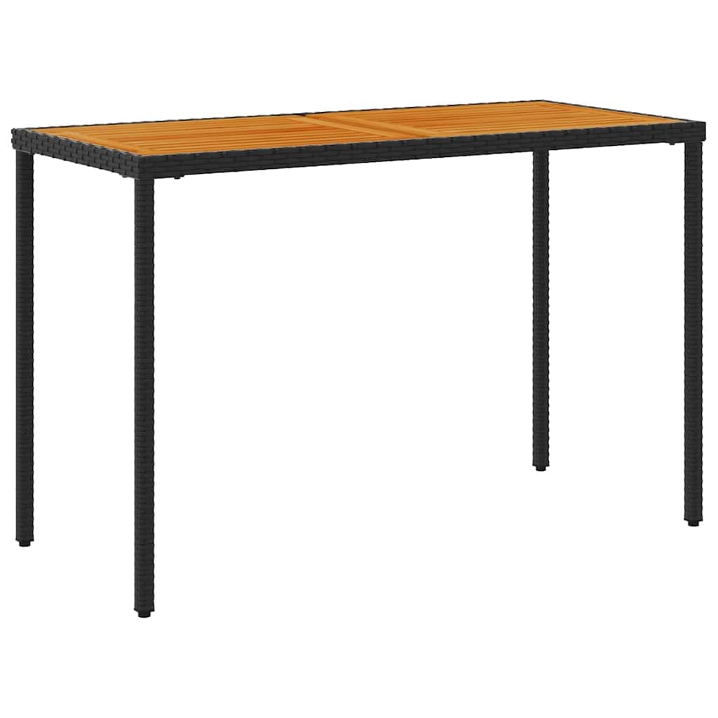 Stół ogrodowy z blatem z drewna akacjowego, 115 x 54 x 74 cm, stabilna rama z polirattanu, odporna na warunki atmosferyczne i promieniowanie UV, idealny jako stół balkonowy, taras lub stół