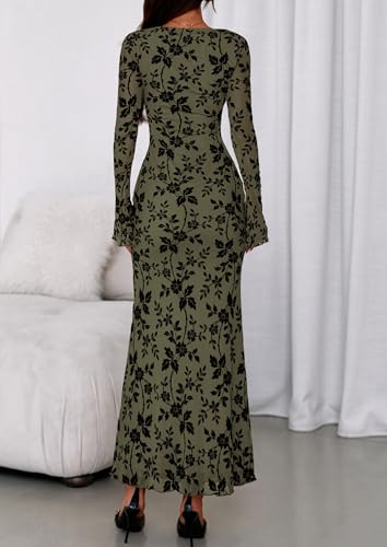 PRETTYGARDEN Women's Floral Bodycon Maxi Dress 2025 Fall Elegant Mesh Long Sleeve Formal Wedding Guest Cocktail Dresses4