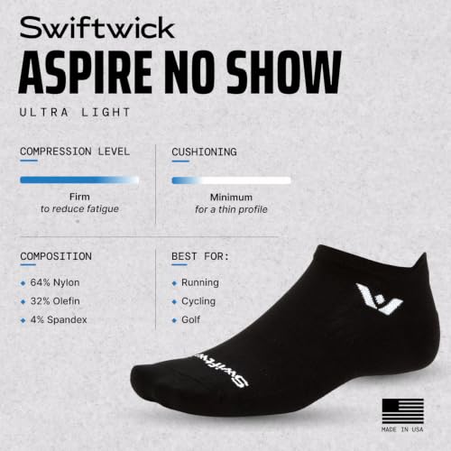 Image of Swiftwick ASPIRE Zero No Show Performance Socks | Moisture Wicking - Firm Compression - Breathable Mesh - No-Show Zero Cuff - Snug Y-Heel Fit - Snug Y-Heel Fit