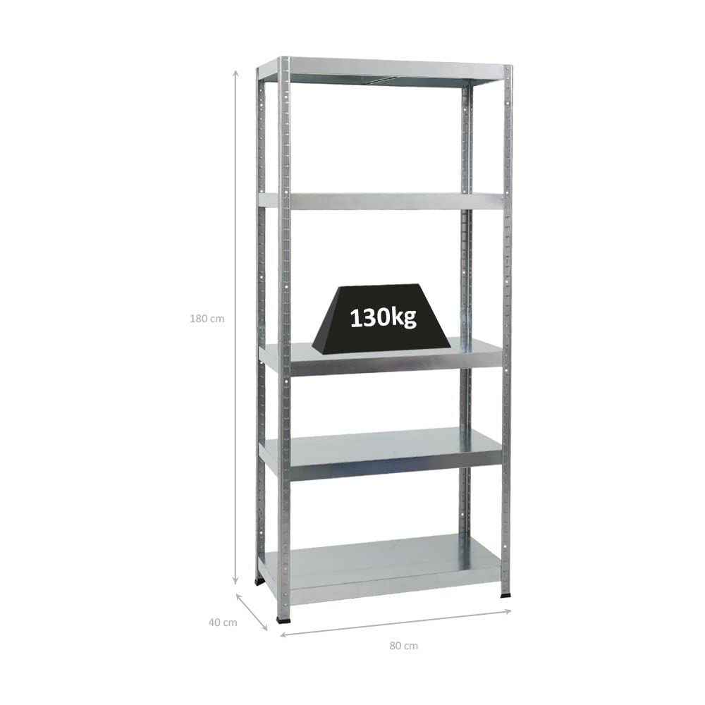 PROREGAL Metallregal Steel Eagle 180x80x40cm Fachlast 130kg Verzinkt Schwerlastregal, Küchenregal, Kellerregal, Steckregal, Garagenregal, Lagerregal